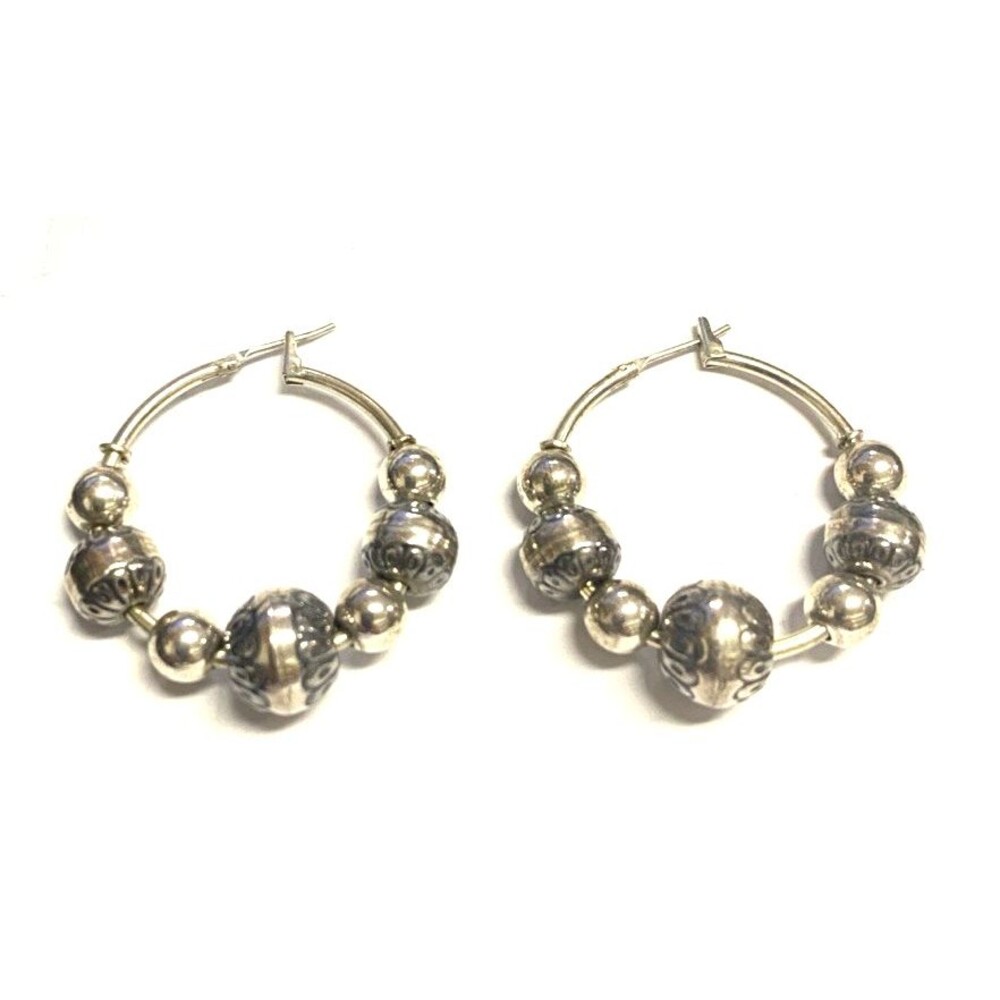Vintage Carolyn Pollack Relios Oxidized Hoop Earrings Sterling Silver Beads